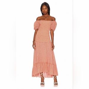 NWT L*Space Simone Off Shoulder Smocked Maxi Dress, Small